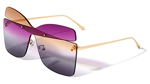 Dweebzilla Womens Oversized Luxury Rimless Square Elegant Shield Sunglasses