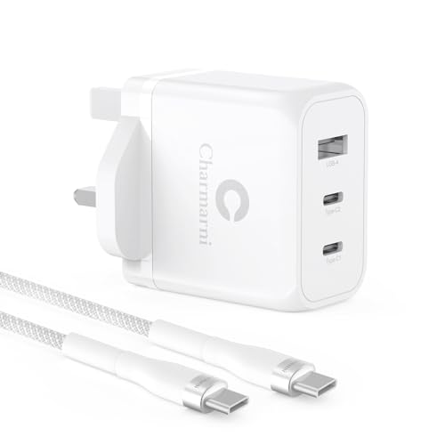 Charmarni 65W USB C Charger Plug, GaN 3-Port Support PPS PD3.0 65W Fast Charger Plug with USB C to C Cable, Compatible with MacBook Pro, Dell XPS, iPhone 15/14/13 Series, iPad, Galaxy S23 Ultra/S22