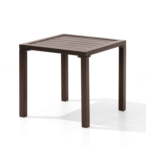 Pellebant Indoor Outdoor Small Aluminum Square Side/End Table, Chaise Lounge Table, Patio Coffee Bistro Table, Brwon