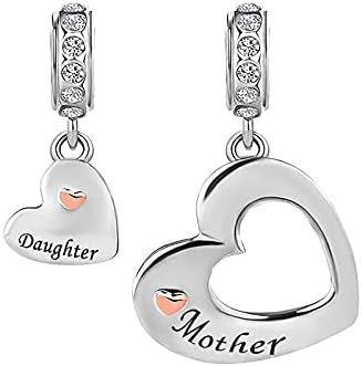 KunBead Jewelry Mother Daughter Charms Love Heart Mum and Daughter Dangle Bead Charm for Bracelets Mothers Day Gift