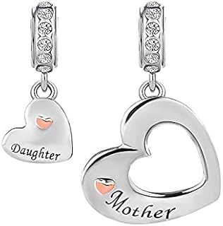 KunBead Jewelry Mother Daughter Charms Love Heart Mum and Daughter Dangle Bead Charm for Bracelets Mothers Day Gift