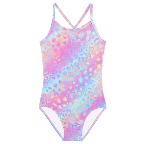 Girls One Piece Swimsuits Summer UPF 50+ Quick Dry Beach Bathing Suit Cross Shoulder Strap Swimwear 2-10 Years Raibow Leopard 2-3T