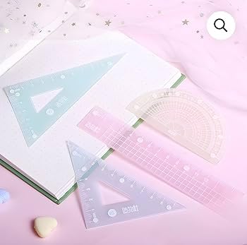 Lichie Geometry Set, 4 Pieces - Triangle Ruler, Square Ruler, Protractor, Maths Ruler