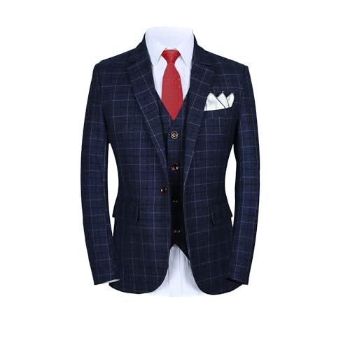 MOGU Mens 3-Piece Slim Fit Plaid Suit - Blazer, Vest, and Pants Set for Wedding, Prom, and Business3