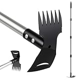 Mitclear Binette Jardinage avec Manche Long(148cm), Outils de Jardin avec Binette et Râteau de Désherbage, Desherbeur Manuel, Houe de Jardin avec 6 Griffes pour Ameublir, Aérer et Désherber Le Sol