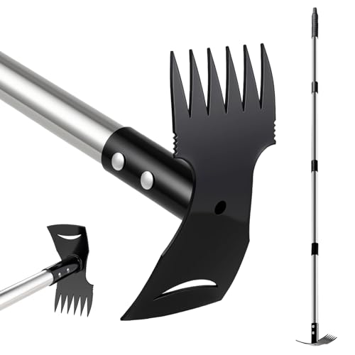 Mitclear Extractor de Malezas con Mango Largo(148cm), Herramienta de Jardín 2 en 1 con Rastrillo y Azada, Desmalezador Manual, Eliminador de Malas Hierbas