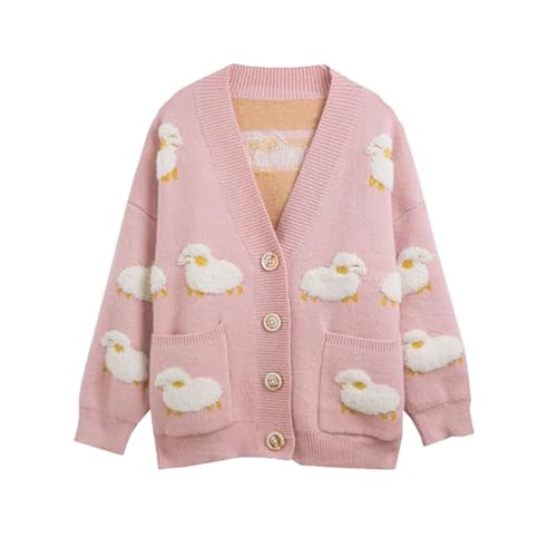 Image of FindThy Women's Kawaii Knitted Cardigan Long Sleeve Button Up Sheep Print Cute Sweater Cardigans