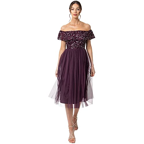 Maya Deluxe Damen Maya Deluxe Bardot Embellished Midi Bridesmaid Dress,...