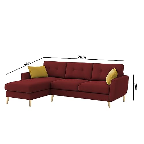 Image of BRAXTON Lindel LHS 4 Seater L Shape Sofa Set for Living Room (Maroon) Premium Velvet Fabric Sofa