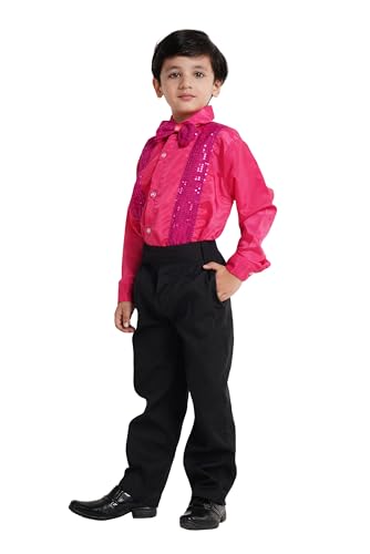 Image of Kaku Fancy Dresses Dance Costume Shinning Shirt With Bow Tie for Kids | Sequin Work School Annual Function & Theme Party's Shirt for Boys (ONLY SHIRT)