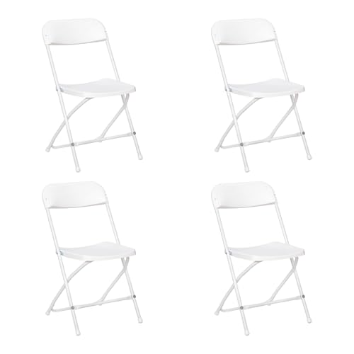 EGGREE Lot de 4 Chaises de Jardin Pliantes Blanches 150kg Charge, Cadre Acier Ø19mm 1.2mm Assise Plastique Rigide Portable pour Terrasse Balcon Intérieur...