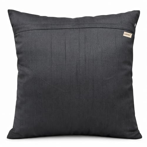 Image of LOFEY Dupion Silk Cushion Cover, 16 x 16 Inch (40 x 40 cm), Decorative Sofa Pillow Cover, Zipper Closure (2, Black)