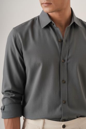 Image of CRYSTAL SKY Men Airy Linen Cotton Shirt Regular Fit Full Sleeves Solid Formal Shirt Stylish Daily Casual Office Wear