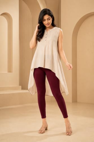 Image of Women's Cotton Lycra Ankle Length Leggings | Regular Rise, Soft 4 Way Stretch Fabric | Casual & Ethnic Wear