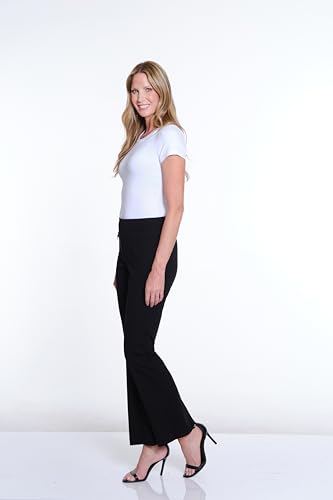 SLIM-SATION Women's Wide Band Elastic Waist Pull Over Flare Leg Pant-Short Length3