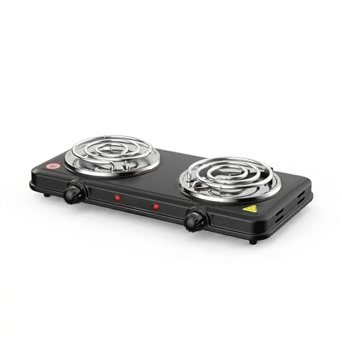 Image of 2000W Electric Double Burner | Adjustable Temperature, Cast Iron | Anti-Rust Double Burners Hot Plate Portable Stove for Home, Hostels, & Commercial Kitchens | 45x23x7 cm | 1-Year Warranty