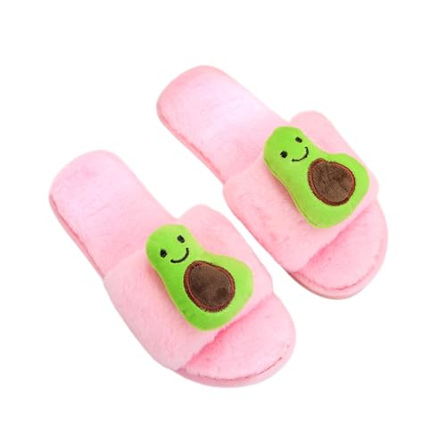 Avocado Fuzzy Fluffy Slippers for Women - Warm Fruit Slippers, Cute Non-Slip Indoor/Outdoor Slides