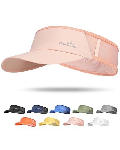 GXCROR Sports Sun Visor Hat Men Women, Lightweight Breathable Quick Dry Sports Sun Hat for Running Golf Tennis Pink