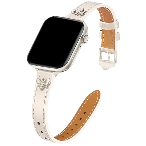 Image of JR.DM Slim Leather Bands Compatible with Apple Watch Band 38mm 40mm 41mm 42mm 44mm 45mm 46mm 49mm, Genuine Leather Band with Charms, Feminine Design for Iwatch Ultra SE Series 11 10 9 8 7 6 5 4 3 2 1