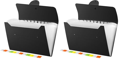 Trieur 12 compartiments A4 extensible Diboniur noir pour bureau (Lot de 2)