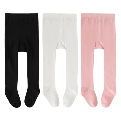 Zzxlw Collant per neonate e bambini, 3 paia, nero, verde, bianco, rosa, neonato, morbido, elastico, collant per feste, da 6 mesi a 3 anni, 6-12 Monate