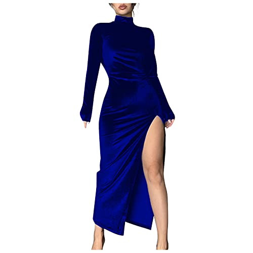 Glitzer Kleid Damen Partykleid Kleider unter 40€ Samt Split Rollkragen...