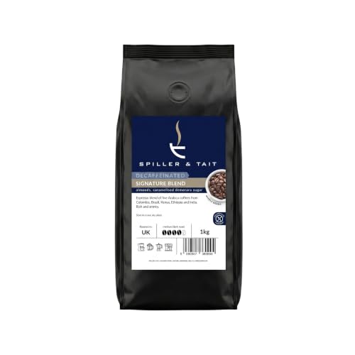 Spiller & Tait Sparkling Water Decaffeinated Coffee Beans 1kg Bag Fairtrade and Fresh Roasted Suitable for All Coffee Machines