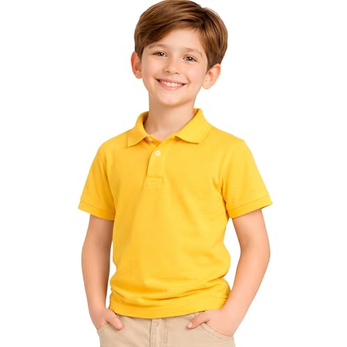 Image of Kids Boys Polo T-Shirt | Half Sleeves | Organic Cotton Rich Bio-Wash Fabric | Ultra Soft & Breathable | Regular Fit | Plain Solid Colour Casual Wear & School Uniform
