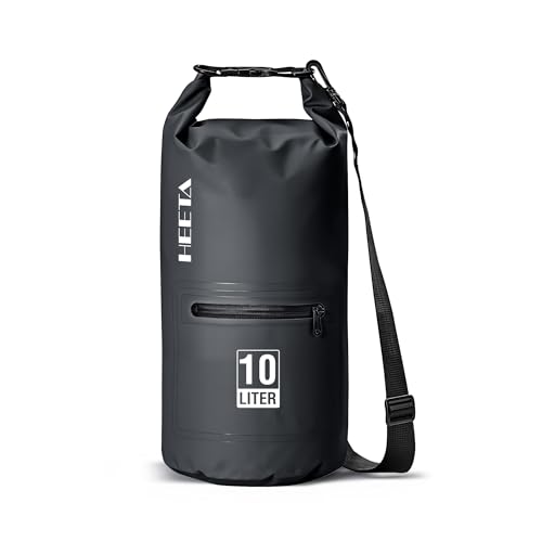HEETA Waterproof Dry Bag with Front Zippered Pocket for Women Men, Roll Top Lightweight Dry Storage Bag Backpack for Travel, Kayaking, Boating, Rafting, Camping, Hiking & Beach (Black, 5L)