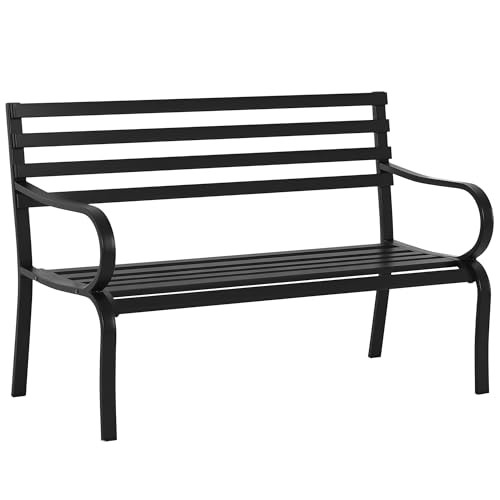 Outsunny Banco de Jardín de Metal Banco de Exterior de 2 Plazas con Reposabrazos Carga 240 kg para Patio Terraza 127x58x82 cm Negro