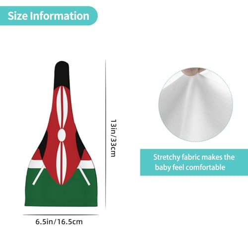 Flag of Kenya Print Newborn Baby Hat, Soft Top Knotted Beanie Cap, Cute Infant Headwear for 0-6 Months Welcome Party Black4
