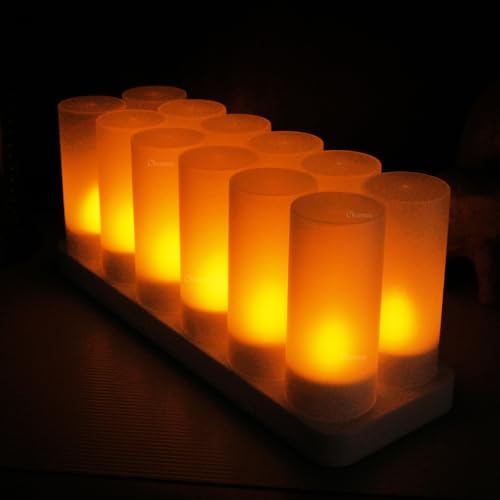 Image of Chronos LED Rechargeable Flameless Tealight, Flickering Tealight Candles White Base with Charging Station (Pack of 12)