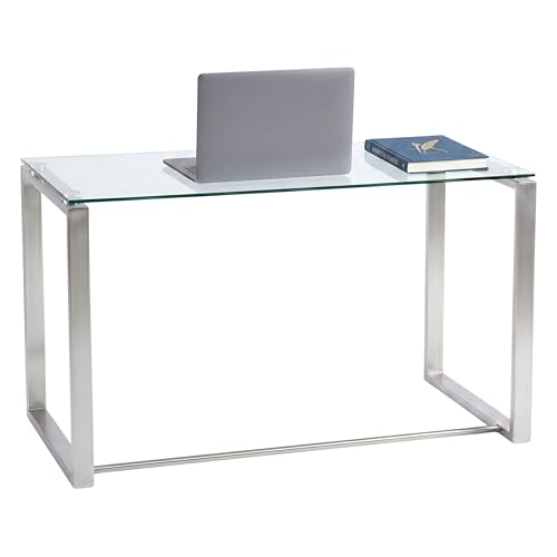 Miroytengo Mesa de Cristal Estudio Trendy, Despacho o Oficina, Escritorio de Cristal, Acabado Cristal y Cromo 100 cm