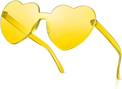 One Piece Heart Shaped Rimless Sunglasses Transparent Candy Color Eyewear - Yellow