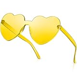 One Piece Heart Shaped Rimless Sunglasses Transparent Candy Color Eyewear - Yellow