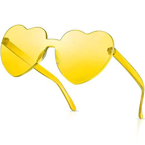 One Piece Heart Shaped Rimless Sunglasses Transparent Candy Color Eyewear - Yellow