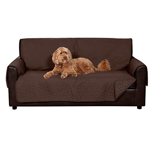 Image of Furhaven Waterproof & Non-Slip Sofa /Couch Cover Protector for Dogs, Cats, & Children - Quilted Paw Print Living Room Furniture Cover - Espresso, Sofa