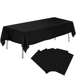 Black 6 Pack Plastic Table Cloth 54″ x 108″, Disposable Tablecloths Rectangle Table Cover, Plastic Table Cloths for Parties