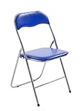 CLP Klappstuhl Felix Gepolstert I Küchenstuhl Mit Metallgestell I Kunstleder PVC Sitz Gepolstert I Besucherstuhl Klappbar, Farbe:blau/Silber