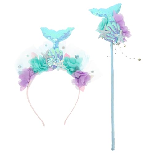 DEARMAMY 1 Set Meerjungfrauen Zubehör Kleid Für Mädchen Meerjungfrauen Krone Stirnband Dekorativer Feenstab Dekoratives Mädchen Haarband Outfits...