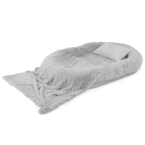 Sitzsack Hundebett Für Menschen – Oval, Waschbar, Aus Weichem Plüsch, Mit Tragegriffen & Rutschfester Unterseite, In Größe 175 Cm
