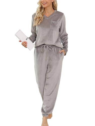 Vlazom Langarm Schlafanzug Flanell Pyjama Set Winter Hausanzug Lang...