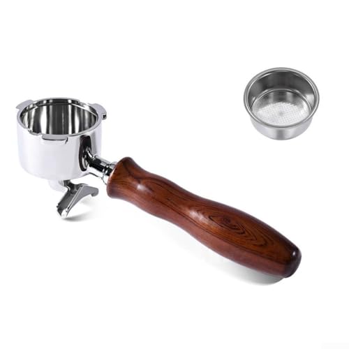 Espresso Hle de doble boquilla de acero inoxidable para cafeteras italianas con mango ergonómico de palisandro portafiltro de 51 mm (D)