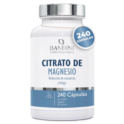 Bandini® Citrato de Magnesio 240 Cápsulas (+8 Meses) 1.480 mg, 440 mg de Magnesio Puro, Suplemento para el Metabolismo Energético y Músculos, Contribuye a la Reducción del Cansancio y la Fatiga