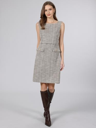 Image of Hobemty Women's Sleeveless Tweed Dress Boat Neck Work Office Sheath Dresses