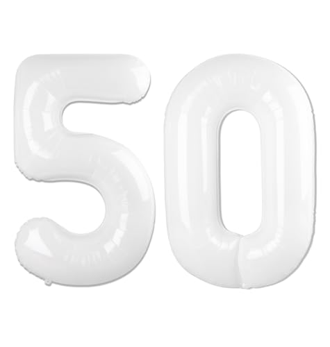Image of White Number 50 Balloon 40 inch, Translucent 50 Number Balloons, 50th White Birthday Decorations for Women Men, 50 Year Old Party Supplies