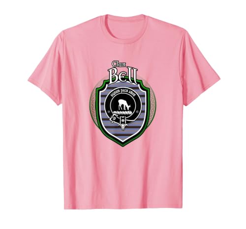 Bell Clan Crest | Scottish Clan Bell Family Crest Badge T-Shirt, Men, Pink, Small
