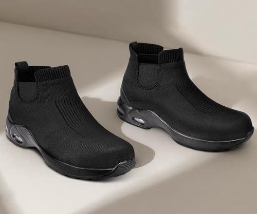 Image of LARNMERN Steel Toe Shoes for Men Women Waterproof Work Boots Non Slip Safety Sneakers Slip On Industrial Air Cushion Chelsea Boots(12 Men, Black)