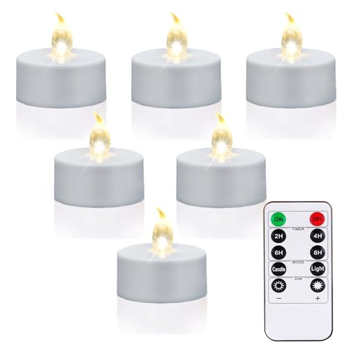 5 Stück Flammenlose Led Teelichter mit Fernbedienung und Timer Batteriebetriebene Flackernde Kerzen Halloween Gelübde Elektrische Teelichter hält für 400 Stunden für Hochzeit Party Deko (Warm Weiß)