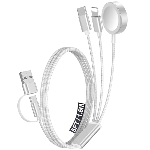 1Pack Travel Essentials for Apple Watch Charger,3-in-2 Multi Charging Cable